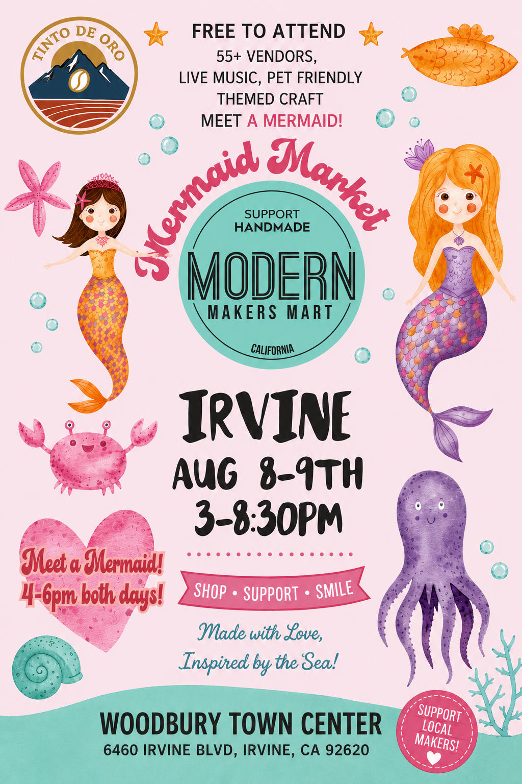 Mermaid Market flyer – Modern Makers Mart, Irvine, August 8–9